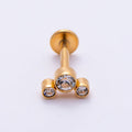 Titanium 11mm Triple Round CZ Bezel Cartilage Piercing Flat Back Stud in Gold & Silver | BJ-00209 BJ-00210