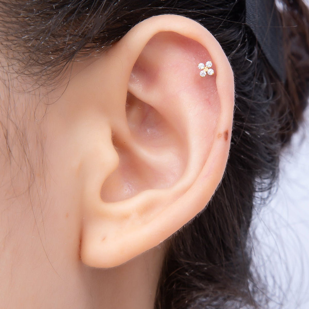 Titanium 3.3mm Clear CZ Flower Universal Cartilage Piercing Flat Back Stud | BJ-00207