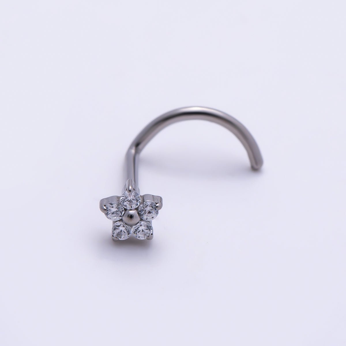 Titanium 3mm Clear CZ Flower Cartilage Nose Single Piercing Stud in Gold & Silver | Findings-00454 Findings-00455