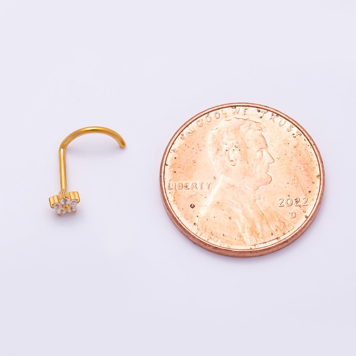 Titanium 3mm Clear CZ Flower Cartilage Nose Single Piercing Stud in Gold & Silver | Findings-00454 Findings-00455