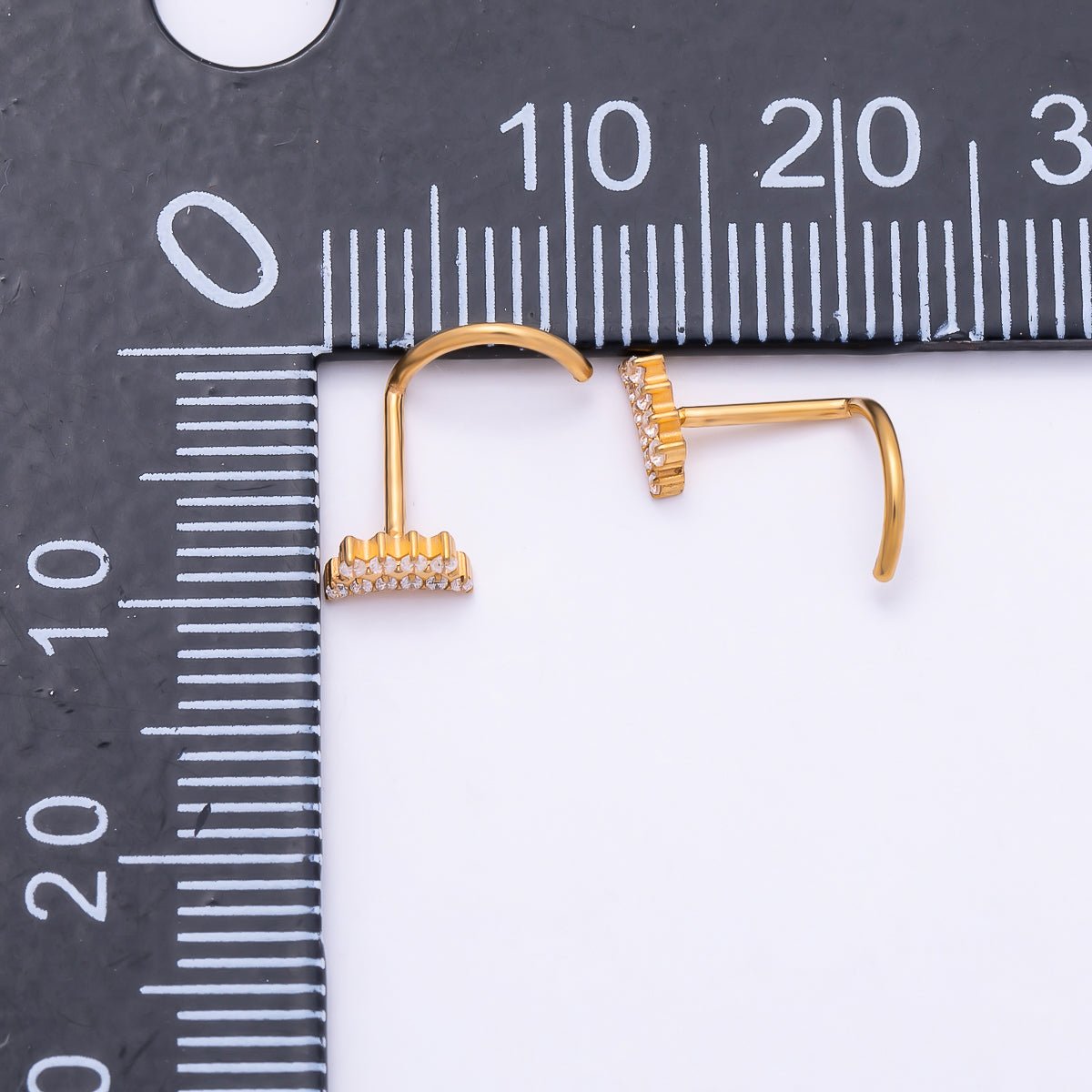 Titanium 3mm Double Row CZ Curved Cartilage Nose Single Piercing Stud | BJ-00213