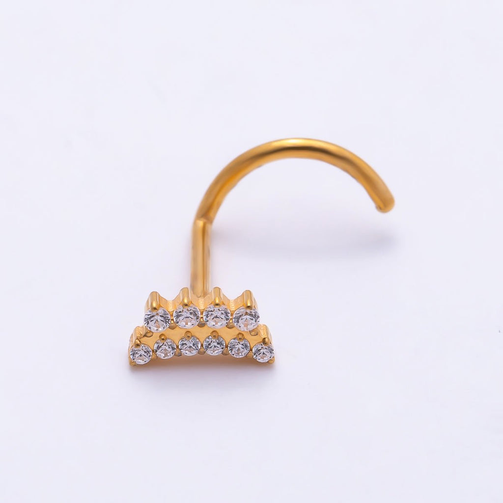 Titanium 3mm Double Row CZ Curved Cartilage Nose Single Piercing Stud | BJ-00213