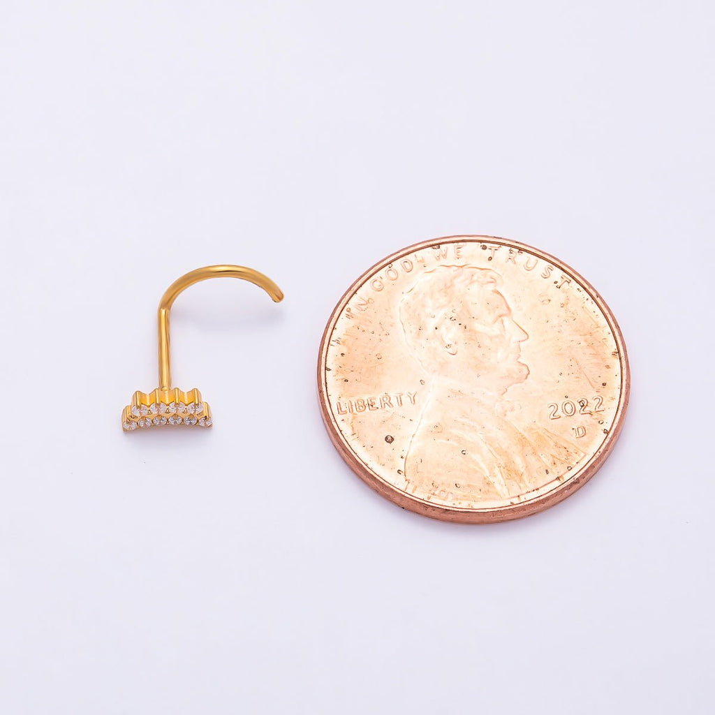 Titanium 3mm Double Row CZ Curved Cartilage Nose Single Piercing Stud | BJ-00213