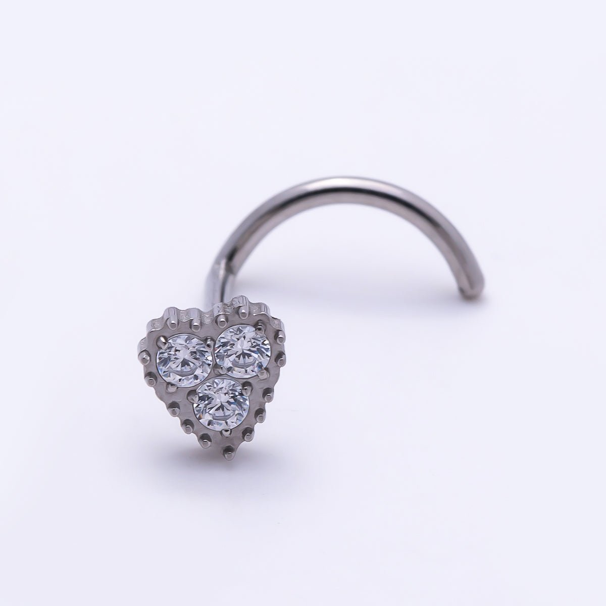 Titanium 4mm CZ Heart Cartilage Nose Single Piercing Flat Back Stud in Gold & Silver | Findings-00448 - Findings-00449