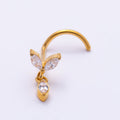 Titanium 9.5mm Marquise CZ Leaf Cartilage Nose Single Piercing Stud in Gold and Silver | Findings-00456 Findings-00457