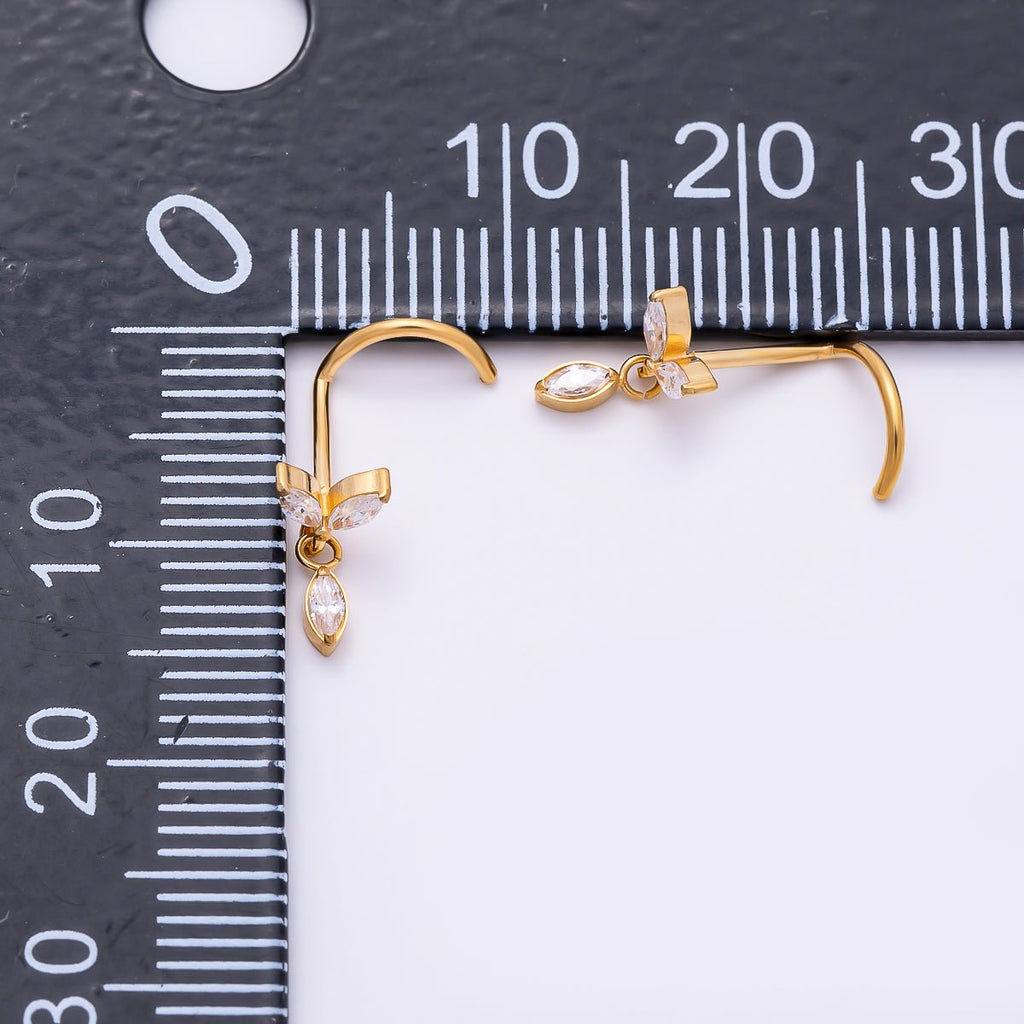 Titanium 9.5mm Marquise CZ Leaf Cartilage Nose Single Piercing Stud in Gold and Silver | Findings-00456 Findings-00457